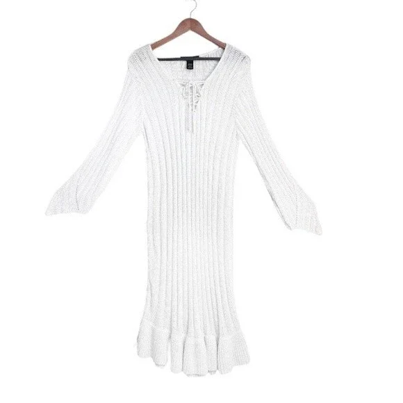 Ashley Stewart | Dresses | Ashley Stewart White Silver Long Sleeve Flounce Hem Ribbed Knit Midi Dress | Poshmark Ashley Stewart | Dresses | Ashley Stewart White Silver Long Sleeve Flounce Hem Ribbed Knit Midi Dress | Poshmark